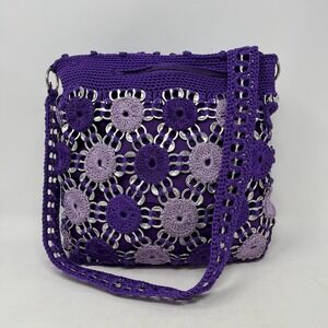 Handmade Crochet Soda Tab Shoulder Crossbody Bag Purple Boho Festival Artisanal